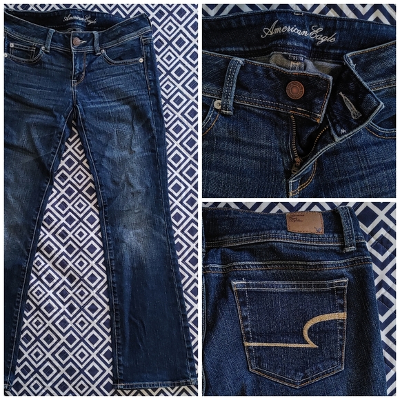 AEO Dark Slim Boot Cut Stretch Jean 2 Short - Picture 1 of 9